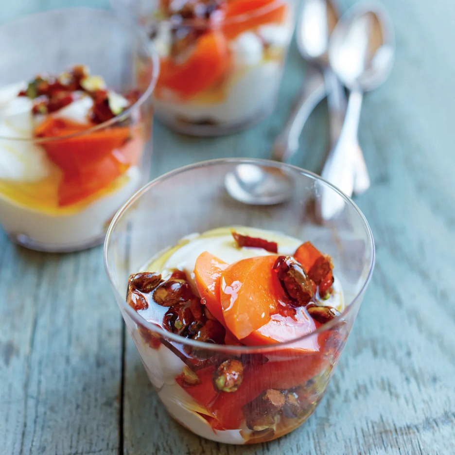 Yogurt with Pistachio Brittle summer no-bake dessert
